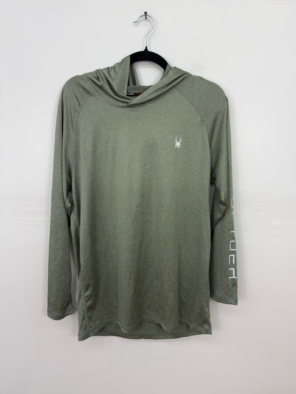 Spyder Men’s Olive Green Long-Sleeveu Hooded Rashguard Performance Shirt I4
